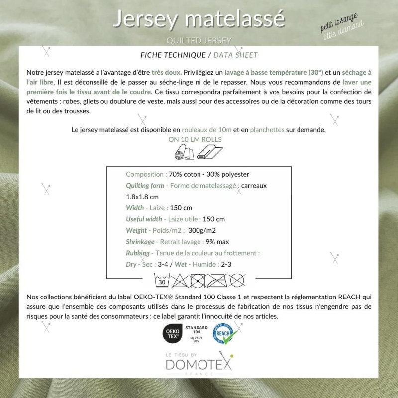 Quilted Jersey Small Diamond Pattern Eucalyptus